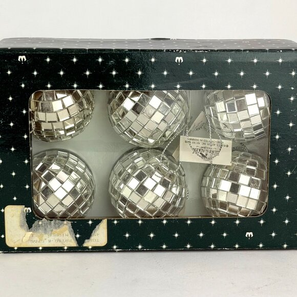 NIB set of 6 Kurt S. Adler Mirrored Disco Ball Ornaments 1980s - Picture 6 of 6
